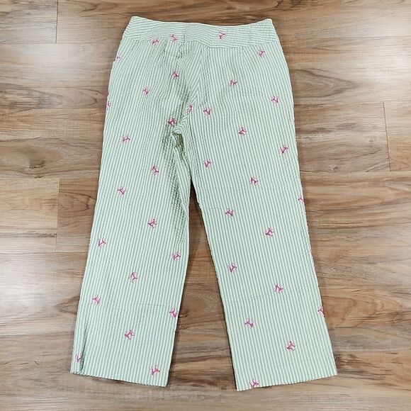 🔹️Details by Buschwacker Green Seersucker w/Pink Monkeys Capri Pants Size 8 - Picture 3 of 10